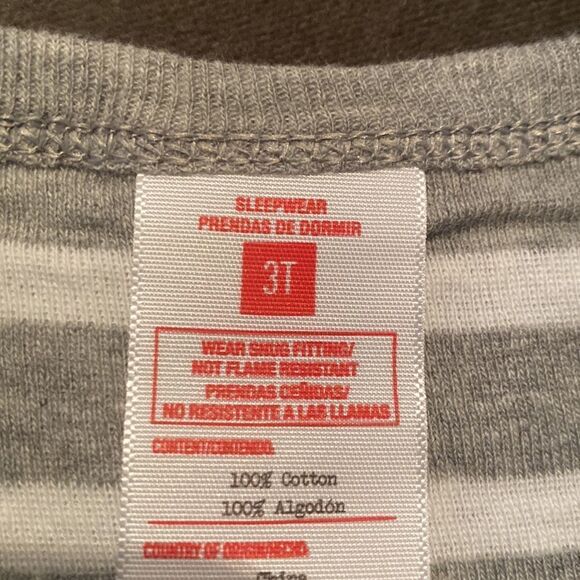 Kids Unisex Pajamas Sleepwear Gray & White Striped 100% Cotton Size 3T NWT - Picture 2 of 4